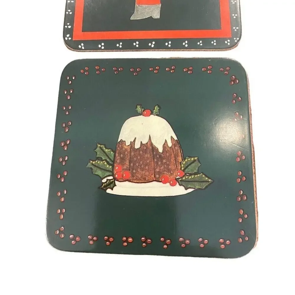 Set of 4 Pimpernel Christmas Coasters Santa Snowman Stocking Pudding